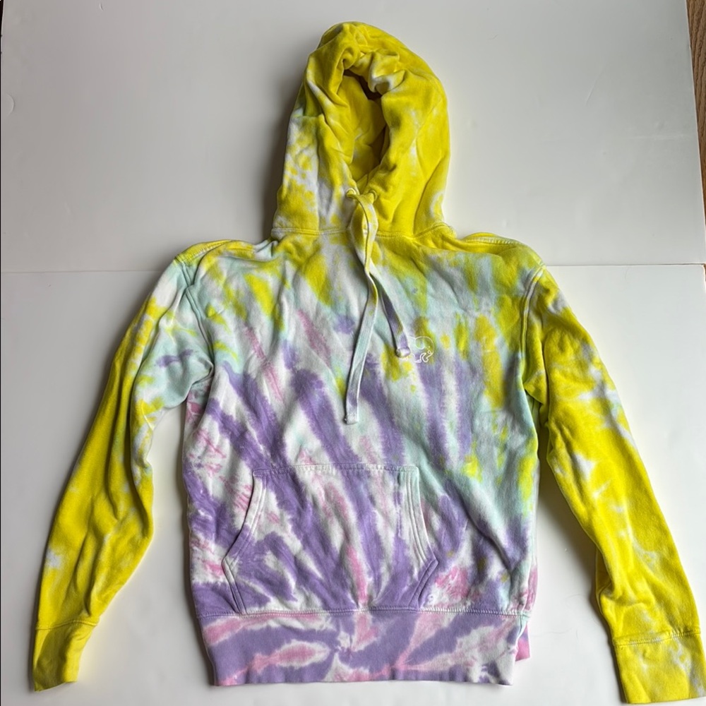 Ivory Ella Yellow Purple Tie-Dye Hoodie Sweatshirt Elephant junior teen sz small